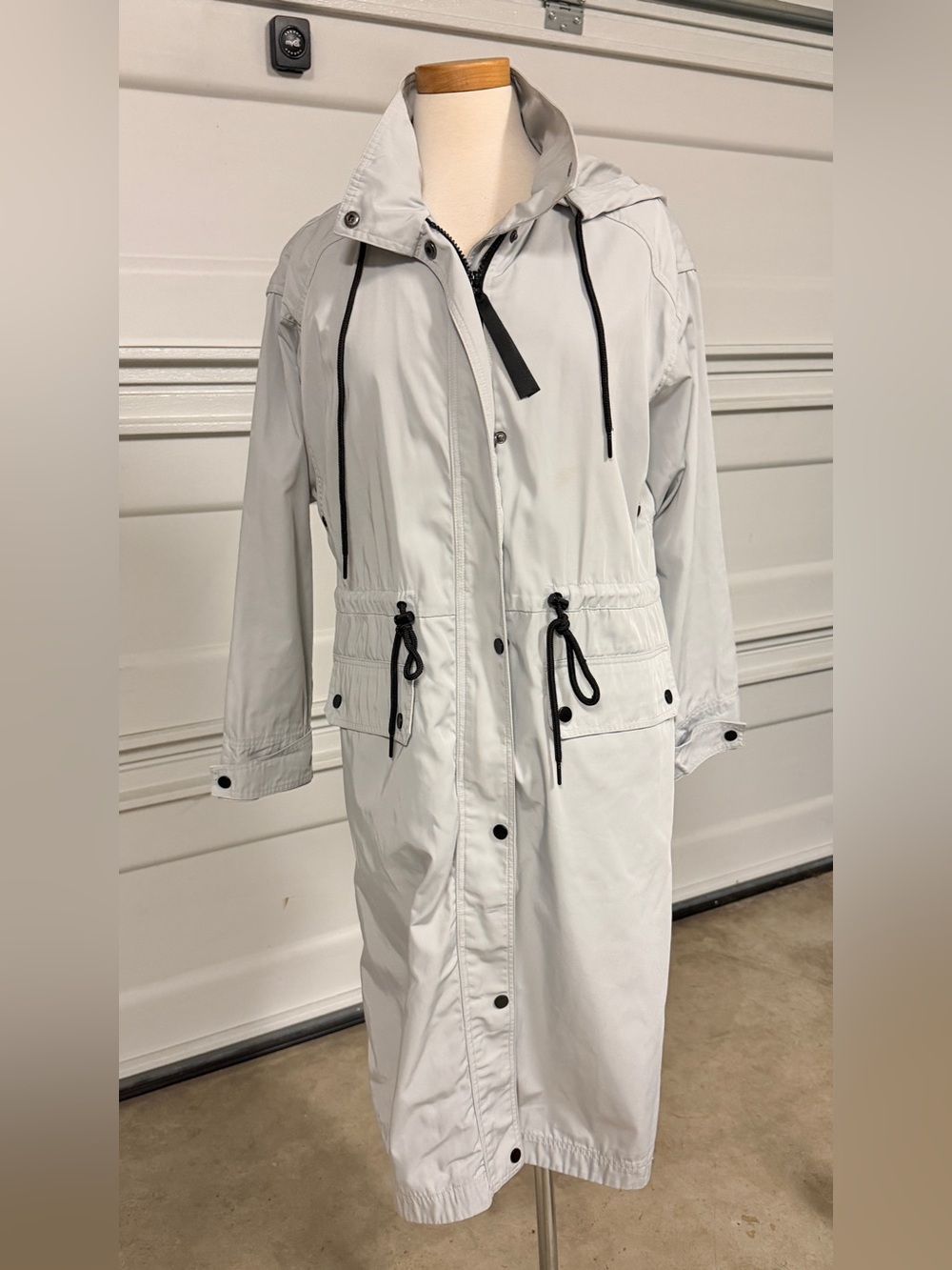 bagatelle Light Gray Hooded Long Trench with Drawstring